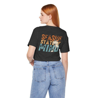 Seaside State of Mine Vintage Retro Coastal T-Shirt — Distressed Text Block Back with Logo Front