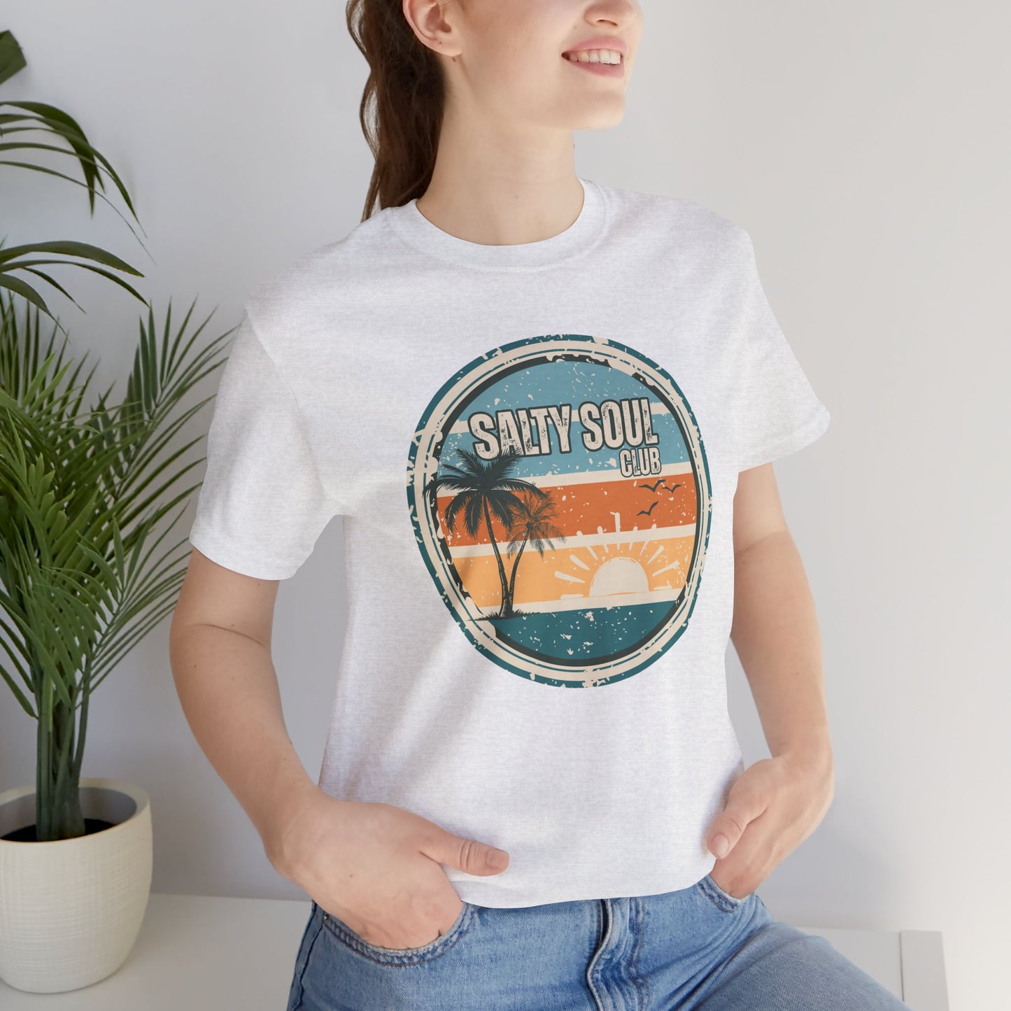 Salty Soul Club Vintage Coastal T-Shirt — Distressed Retro Badge Tee