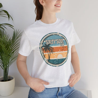 Salty Soul Club Vintage Coastal T-Shirt — Distressed Retro Badge Tee