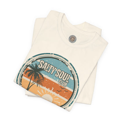 Salty Soul Club Vintage Coastal T-Shirt — Distressed Retro Badge Tee