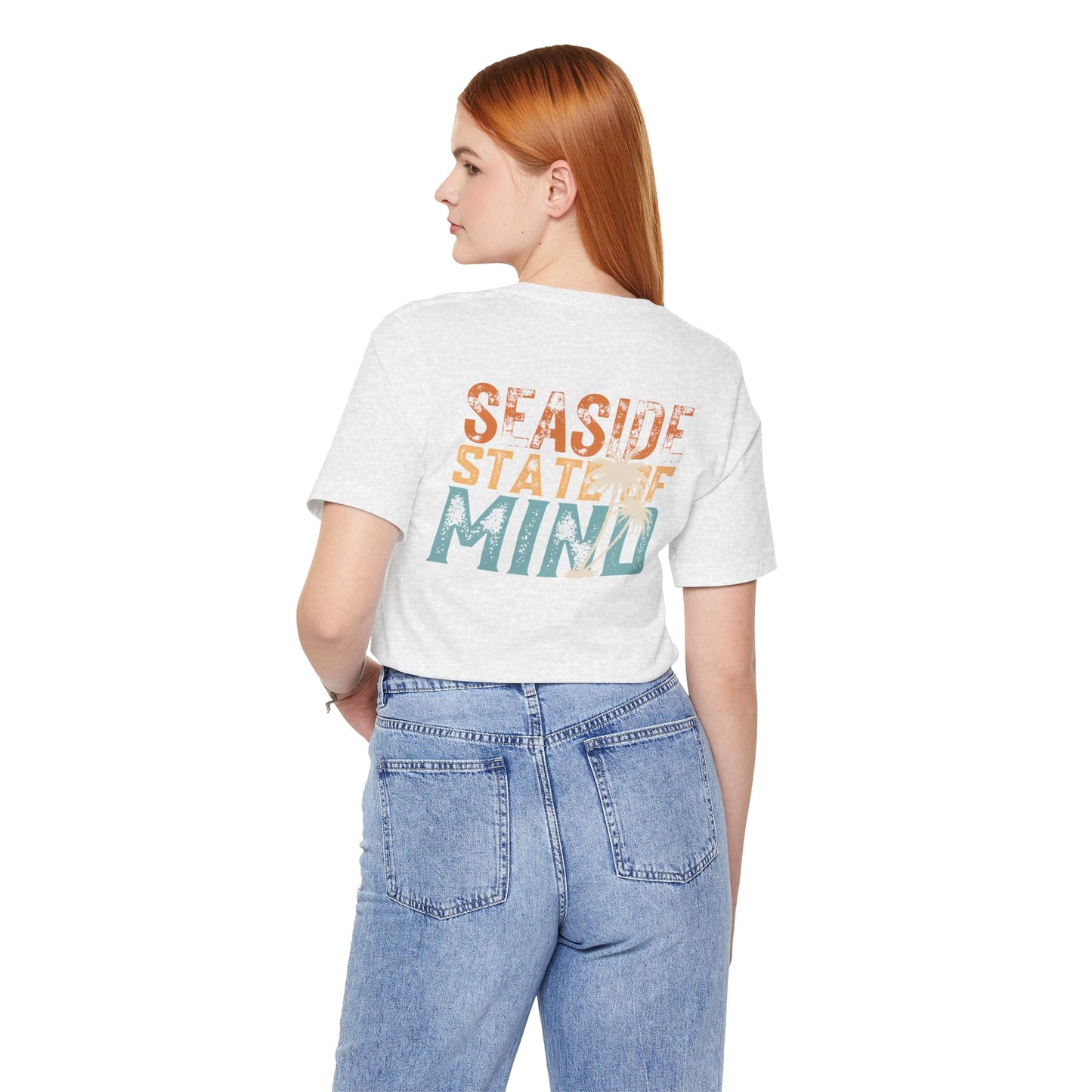 Seaside State of Mine Vintage Retro Coastal T-Shirt — Distressed Text Block Back with Logo Front