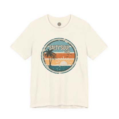 Salty Soul Club Vintage Coastal T-Shirt — Distressed Retro Badge Tee
