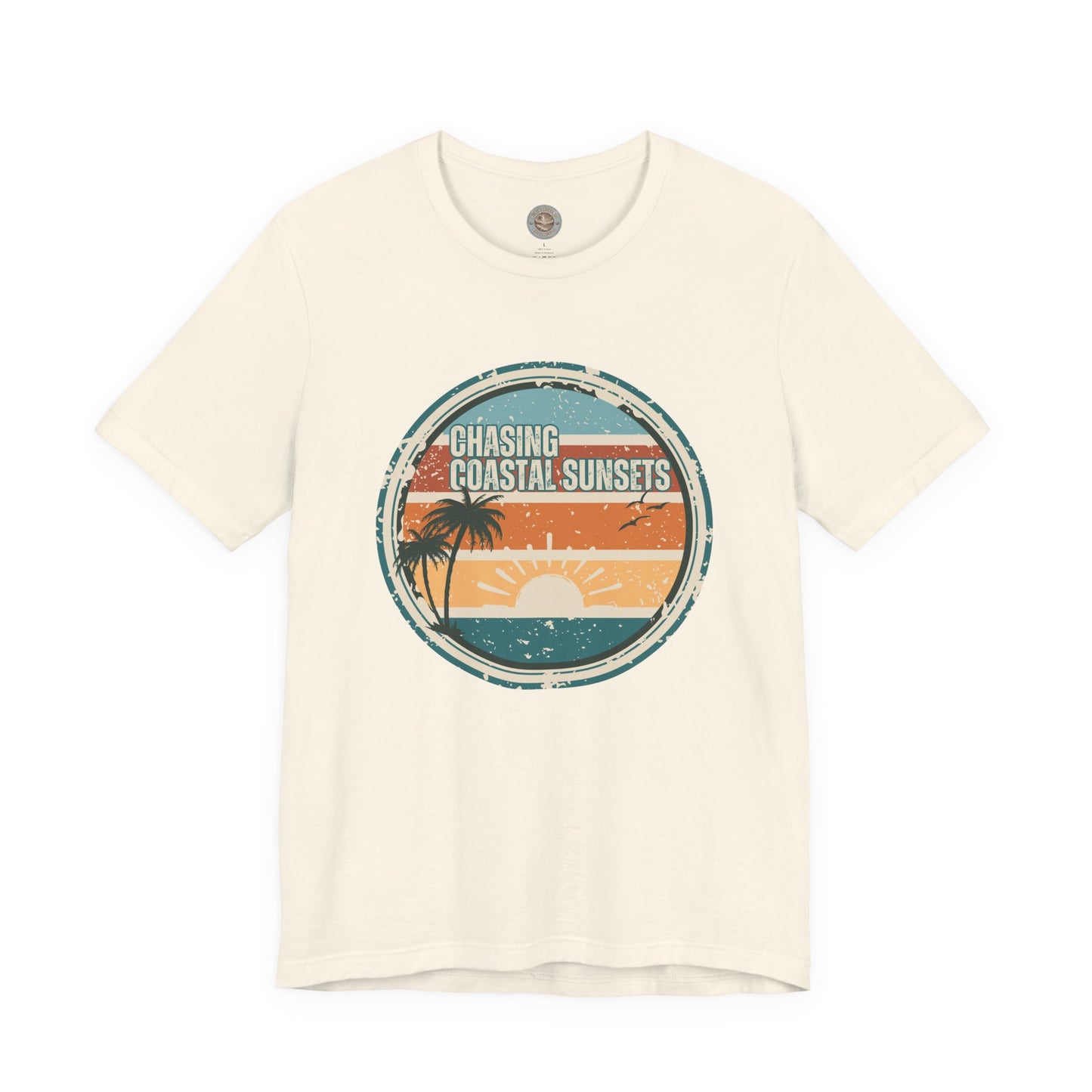 Chasing Coastal Sunsets Vintage Coastal T-Shirt — Distressed Retro Badge Tee