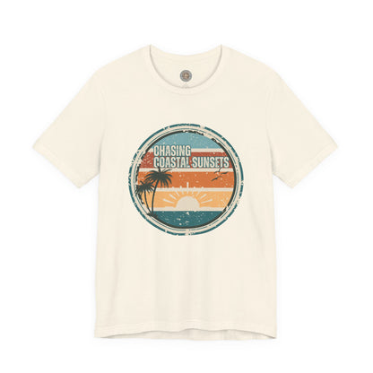 Chasing Coastal Sunsets Vintage Coastal T-Shirt — Distressed Retro Badge Tee