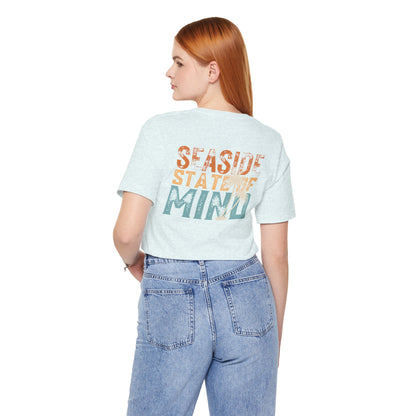 Seaside State of Mine Vintage Retro Coastal T-Shirt — Distressed Text Block Back with Logo Front