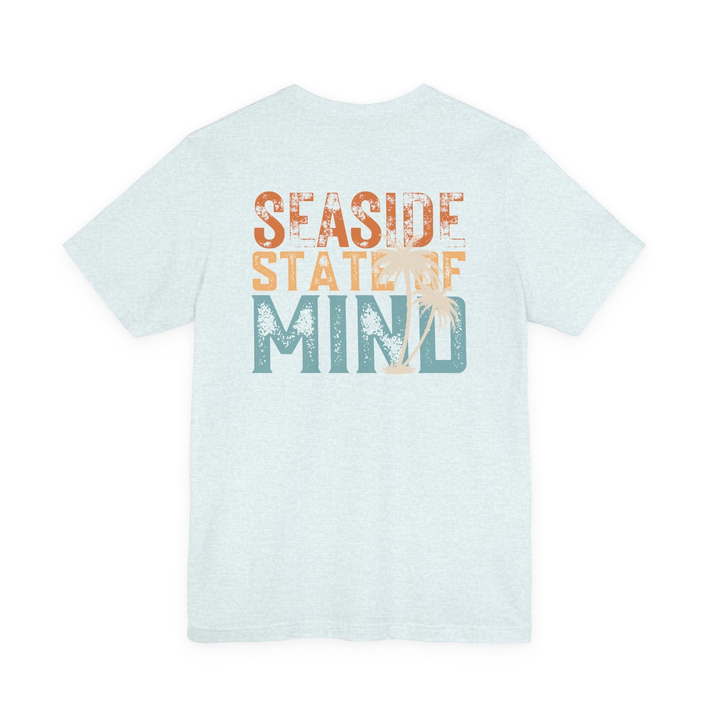 Seaside State of Mine Vintage Retro Coastal T-Shirt — Distressed Text Block Back with Logo Front