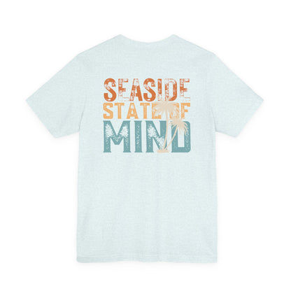 Seaside State of Mine Vintage Retro Coastal T-Shirt — Distressed Text Block Back with Logo Front