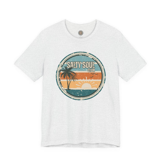 Salty Soul Club Vintage Coastal T-Shirt — Distressed Retro Badge Tee