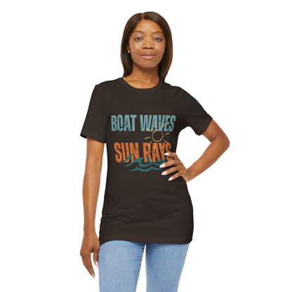 Boat Waves Sun Rays Retro Letter Block Tee