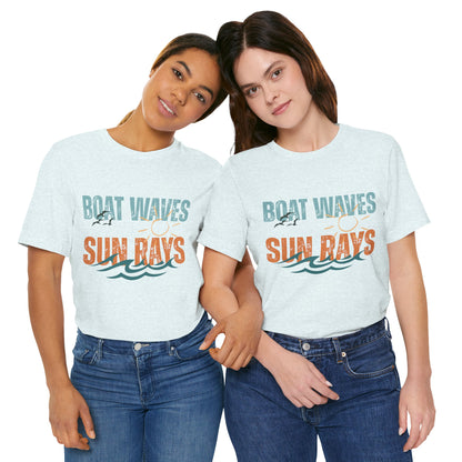 Boat Waves Sun Rays Retro Letter Block Tee