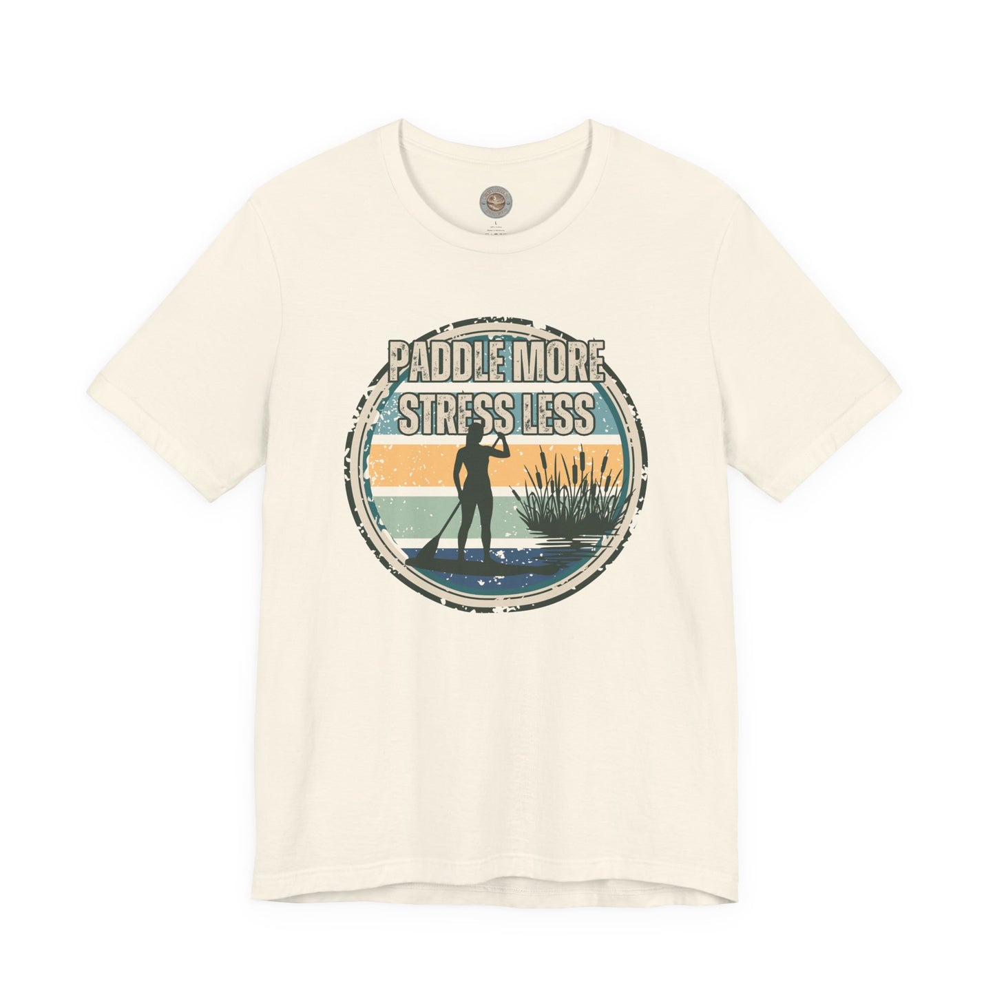 Paddle More Stress Less Retro Badge T-Shirt