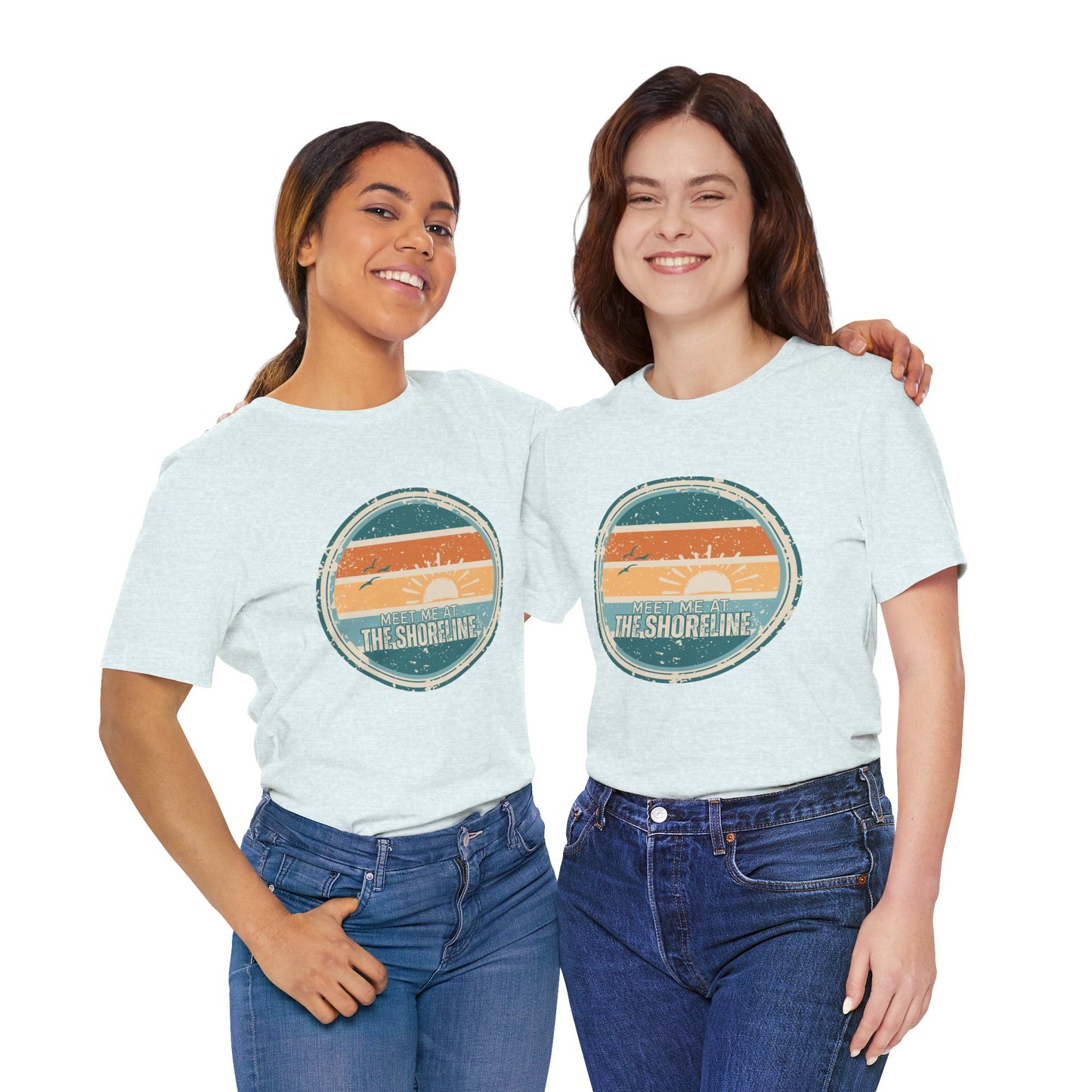 Meet Me at the Shoreline Vintage Coastal T-Shirt — Distressed Retro Badge Tee