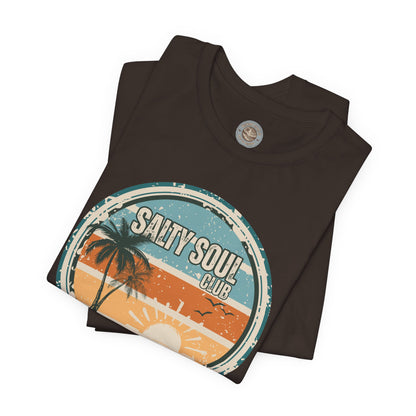 Salty Soul Club Vintage Coastal T-Shirt — Distressed Retro Badge Tee