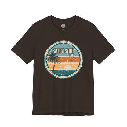 Salty Soul Club Vintage Coastal T-Shirt — Distressed Retro Badge Tee