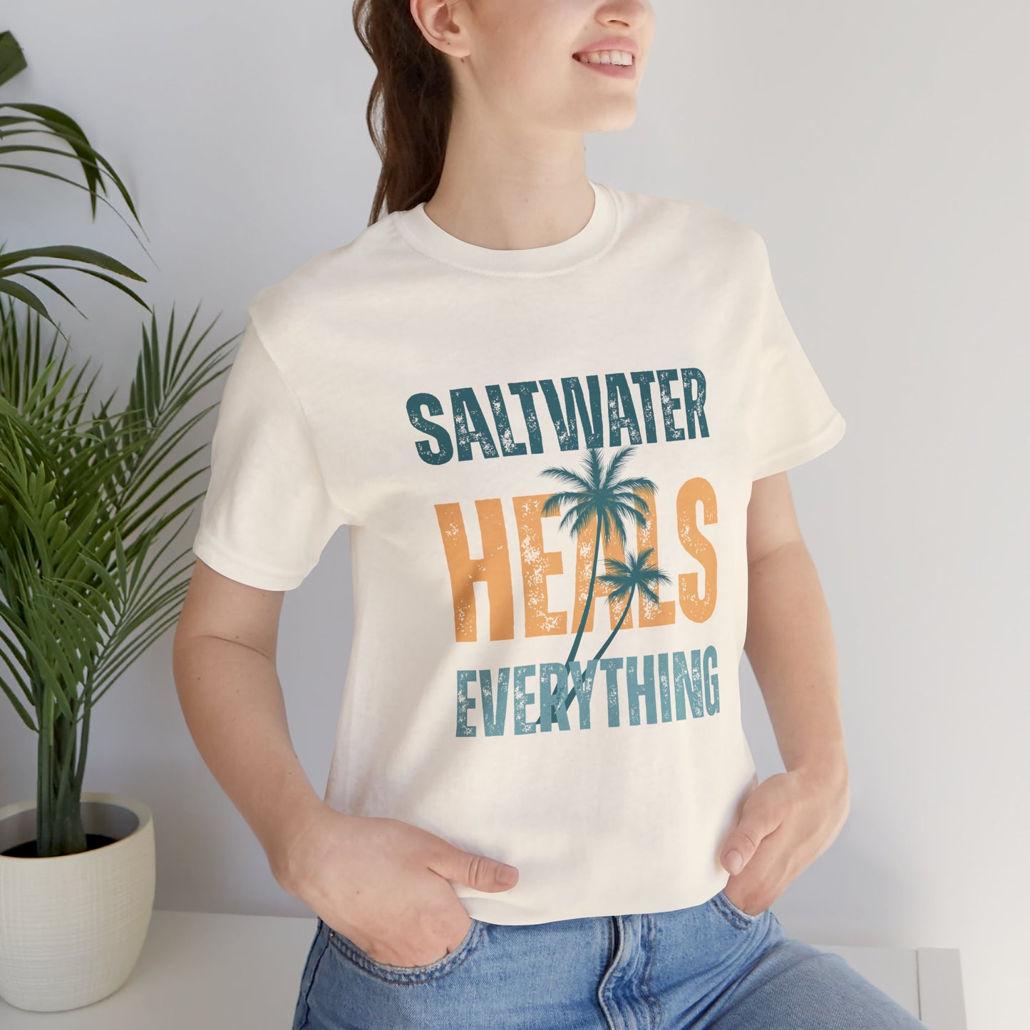 Saltwater Heals Everything Club Vintage Retro Coastal T-Shirt — Distressed Text Block