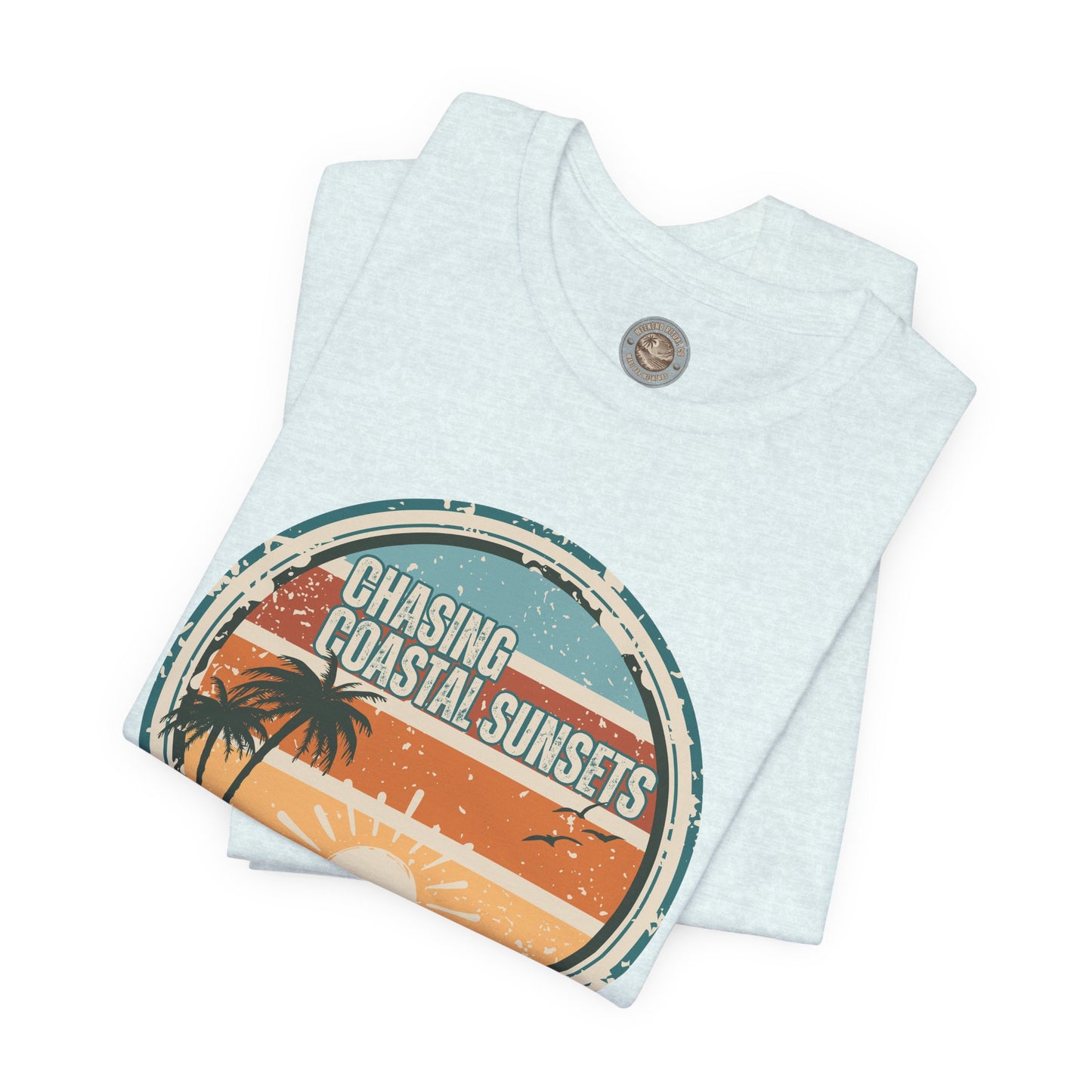 Chasing Coastal Sunsets Vintage Coastal T-Shirt — Distressed Retro Badge Tee