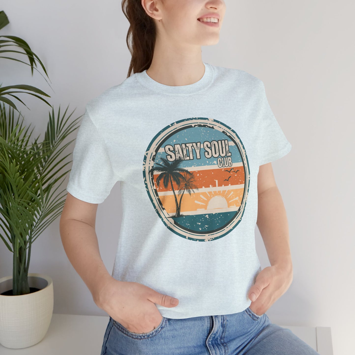 Salty Soul Club Vintage Coastal T-Shirt — Distressed Retro Badge Tee