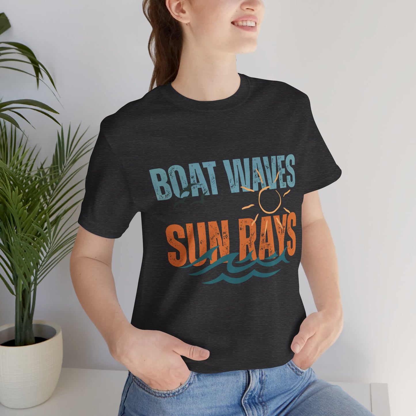 Boat Waves Sun Rays Retro Letter Block Tee