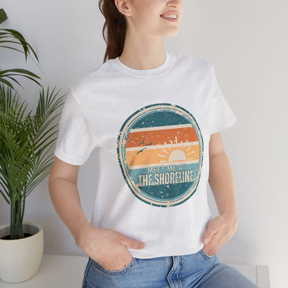 Meet Me at the Shoreline Vintage Coastal T-Shirt — Distressed Retro Badge Tee