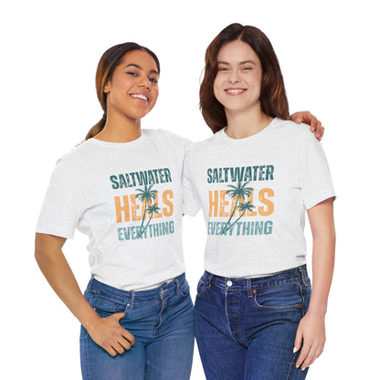 Saltwater Heals Everything Club Vintage Retro Coastal T-Shirt — Distressed Text Block