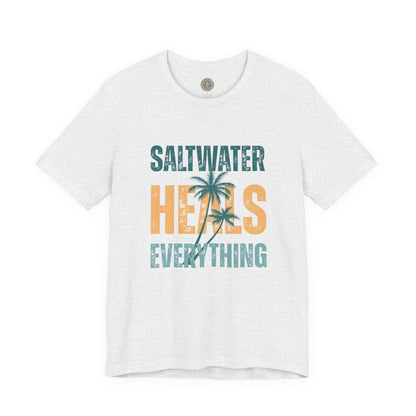 Saltwater Heals Everything Club Vintage Retro Coastal T-Shirt — Distressed Text Block