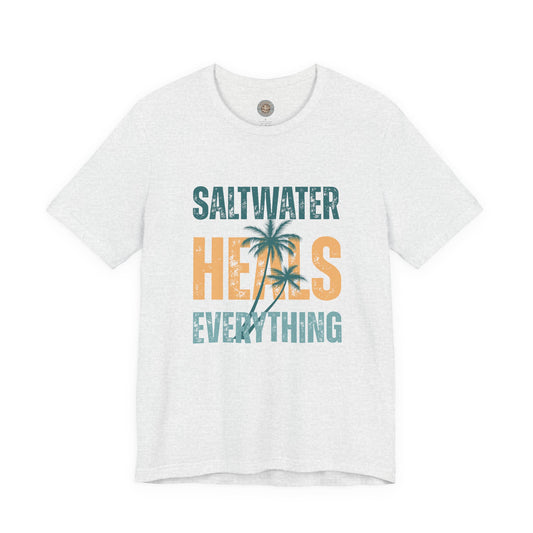Saltwater Heals Everything Club Vintage Retro Coastal T-Shirt — Distressed Text Block