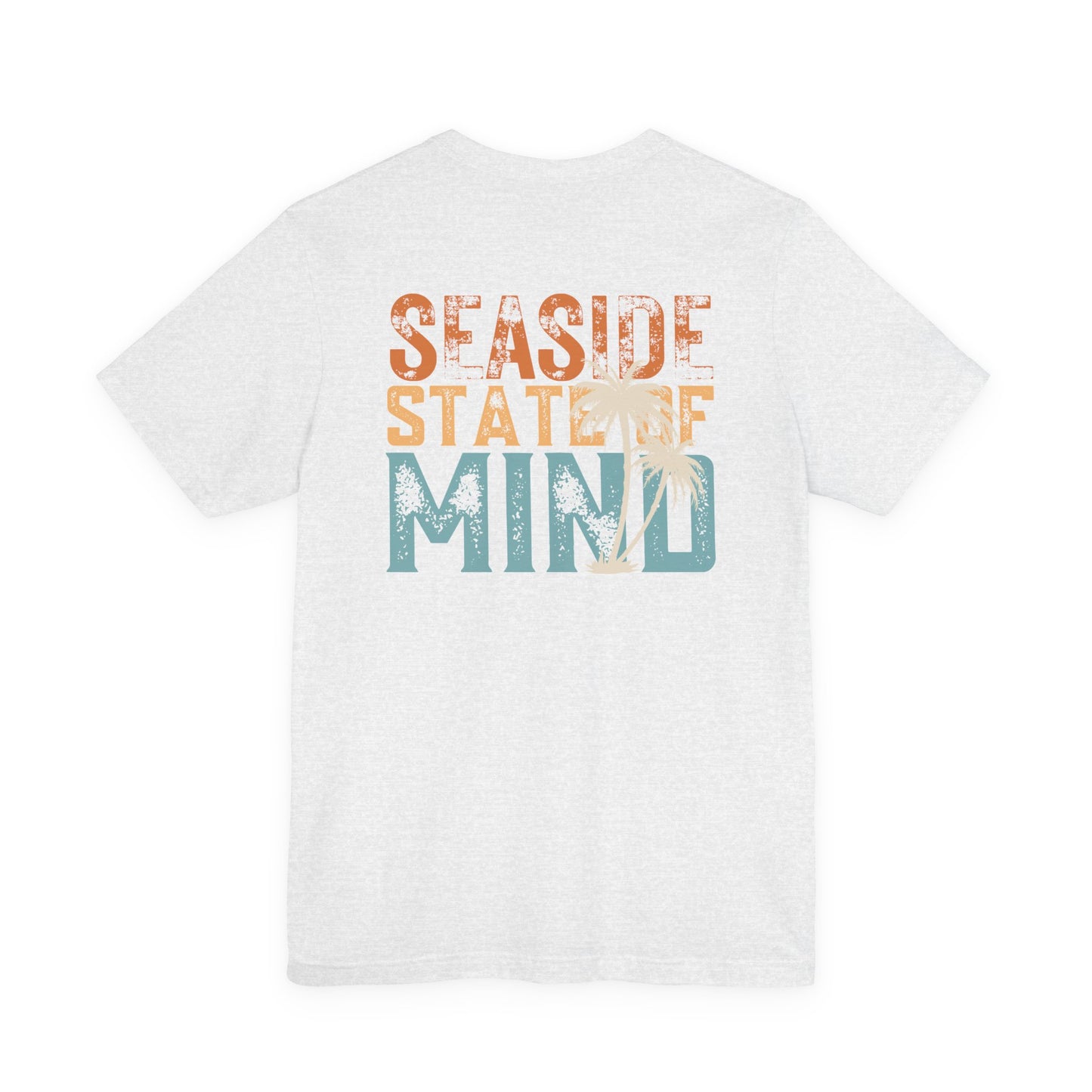 Seaside State of Mine Vintage Retro Coastal T-Shirt — Distressed Text Block Back with Logo Front