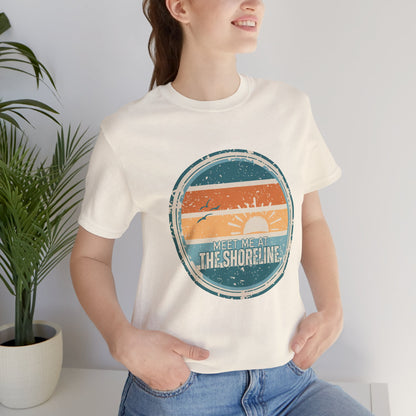 Meet Me at the Shoreline Vintage Coastal T-Shirt — Distressed Retro Badge Tee